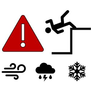 Achtung vor Absturz, Wind, Gewitter, Glätte beim Montieren von Geländern